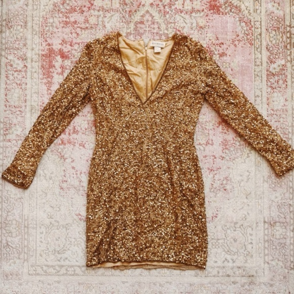 Hugo Buscati, 1984 Woman’s Sequin Yellow Dress